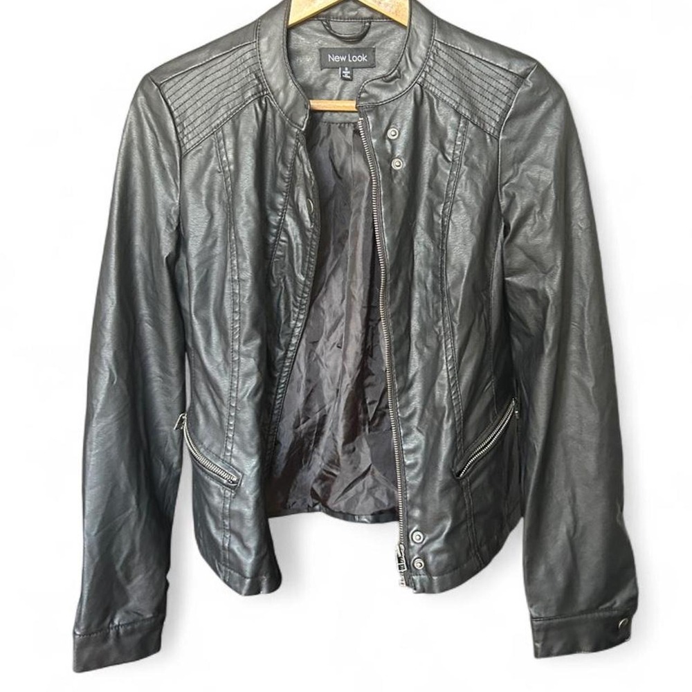 Moto Jacket Black Faux Leather Biker Racer Indie Sleaze Grunge Y2K S